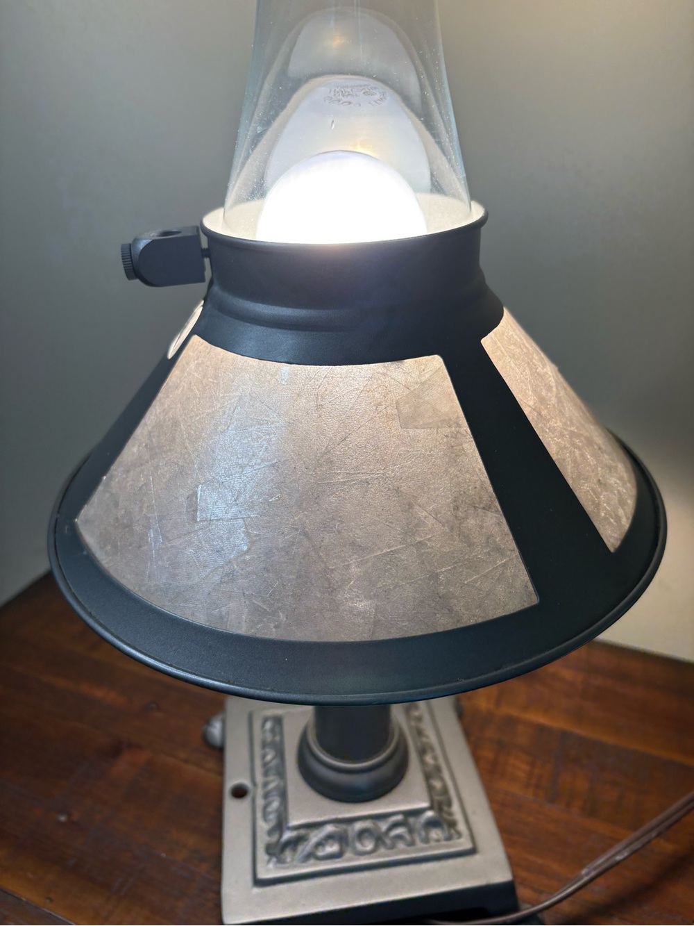 Antique-Style Silver Mica Bouillotte Hurricane Lamp - Picture 5 of 13
